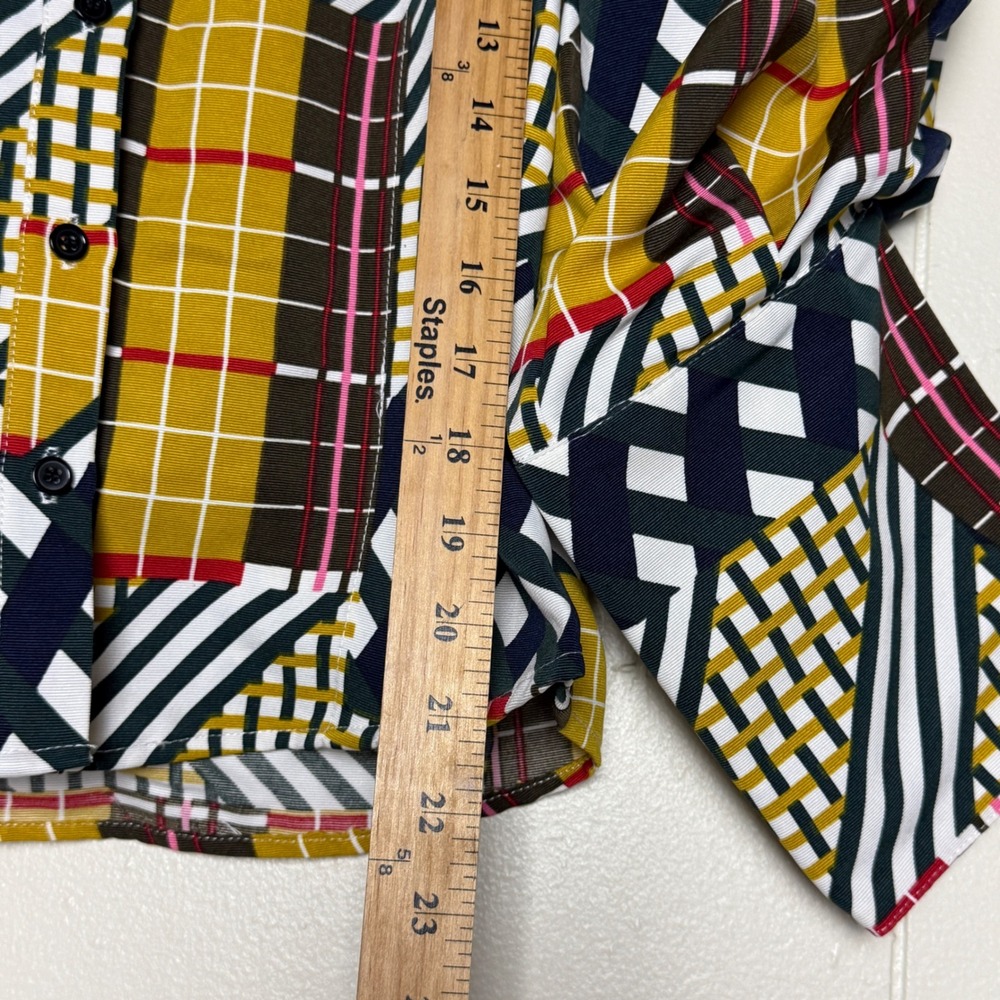 Gracia Womens Mixed Plaid Patchwork Puff Sleeve Button Down Blouse Size M - Picture 8 of 10